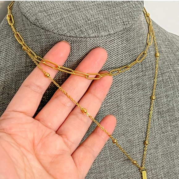 Big Cross Pendant Gold Necklace 2 Layer Necklace Gold Cross Necklace Lay… - Picture 10 of 11